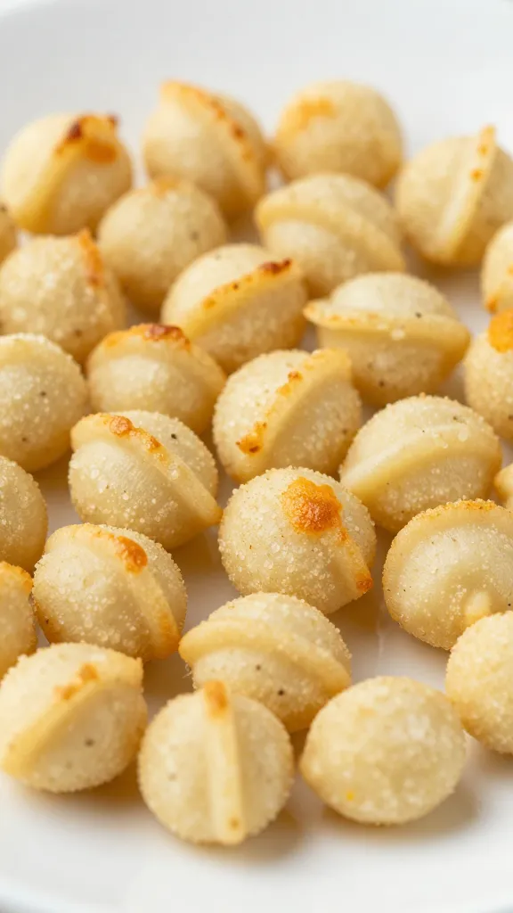 Air fryer gnocchi close-up on white plate, golden edges