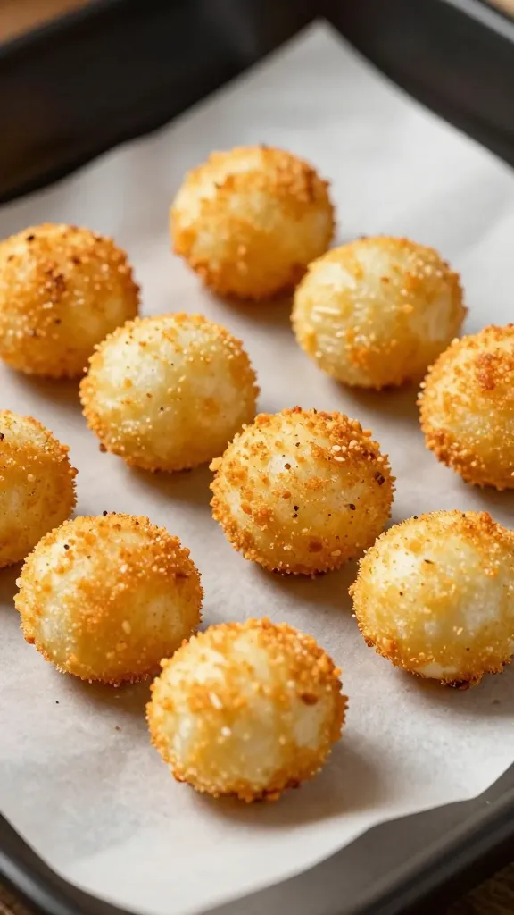 Crispy gnocchi bites on parchment, sizzling hint