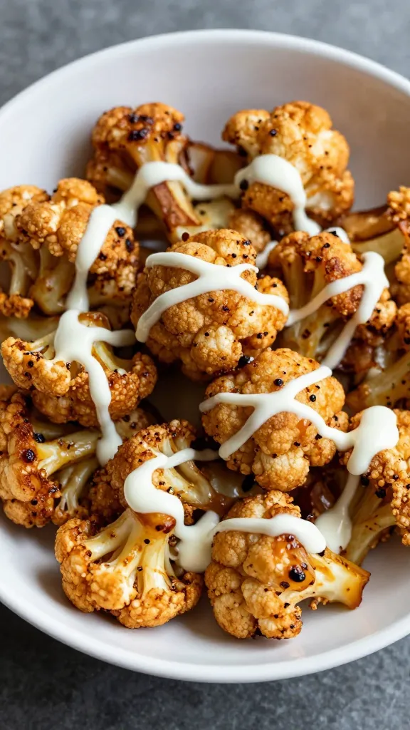 Travel Solo As A Women All Across The Globe!!! Crispy caramelized cauliflower florets in bowl with tahini drizzle