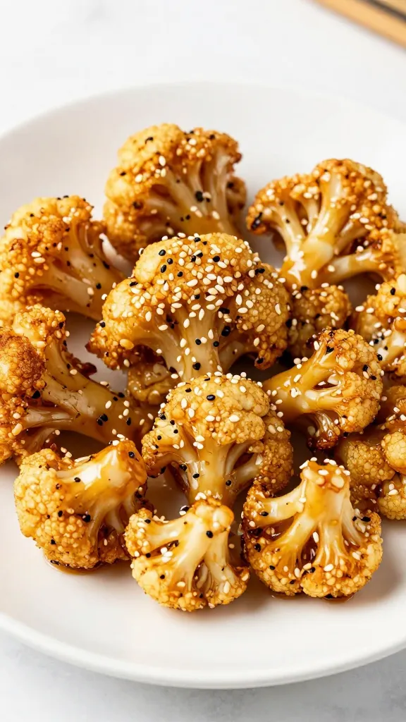 Travel Solo As A Women All Across The Globe!!! Air fryer caramelized cauliflower with sesame garnish on white plate