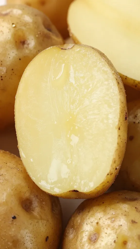 Close-up of blistered edges, creamy interiors, potato halves