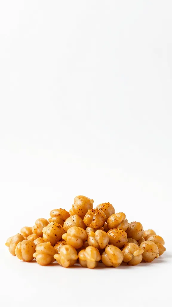 Plated crunchy chickpeas with spice dust, minimalist backdrop