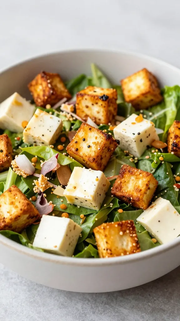 Paneer veggie protein salad bowl with crispy paneer cubes