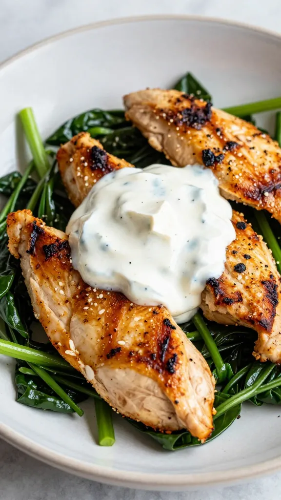 Grilled chicken tenders on greens with bright gluten-free dressing