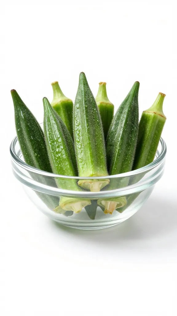 studio shot of oil-free okra chips in glass bowl