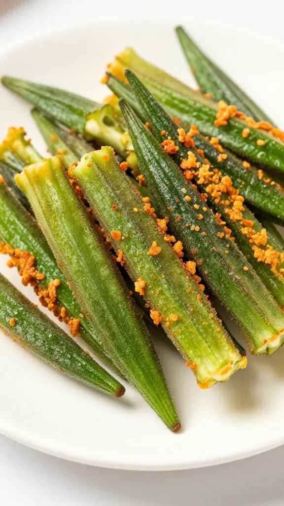 crispy air fryer okra chips on white plate