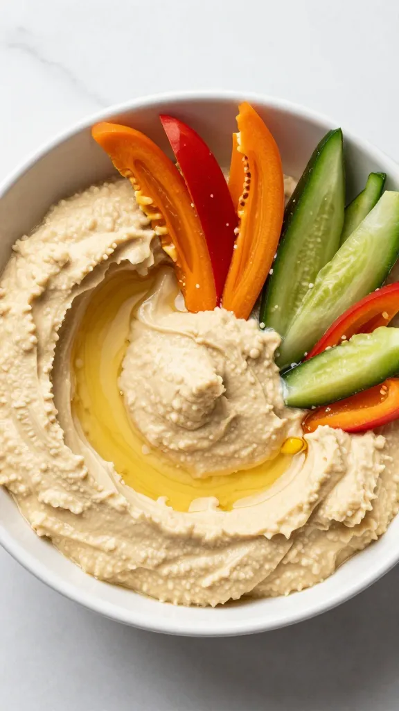 Mediterranean hummus bowl with colorful veggies