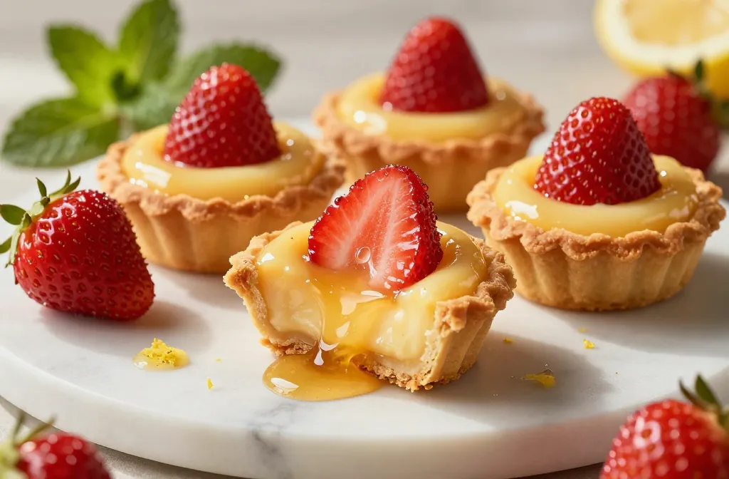 Strawberry Honey Custard Tarts with Lemon Curd: Sunset Vanilla Bliss