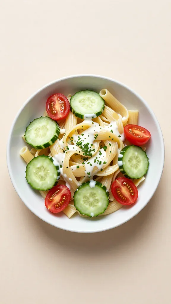 Bright kitchen setup, white plate, summer lighting, salads