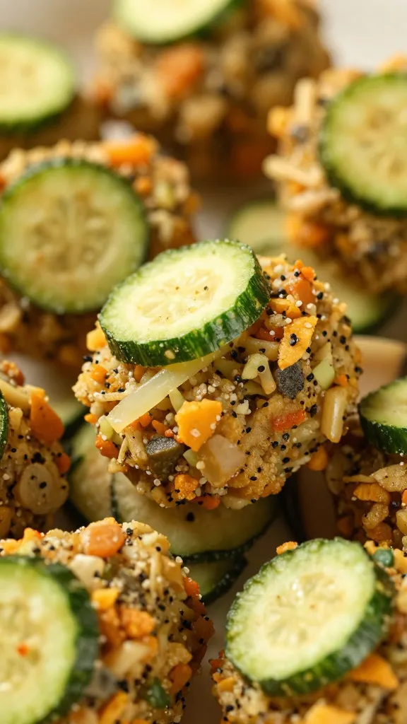 Close-up of crunchy veggie fillings in bites