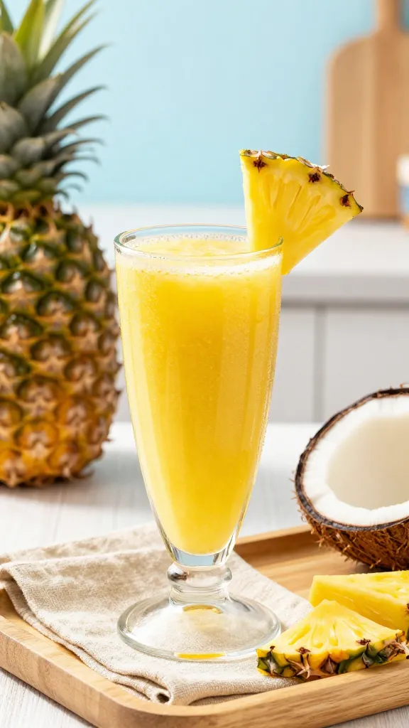 Travel Solo As A Women All Across The Globe!!! Pineapple coconut water smoothie in glass with lime wedge