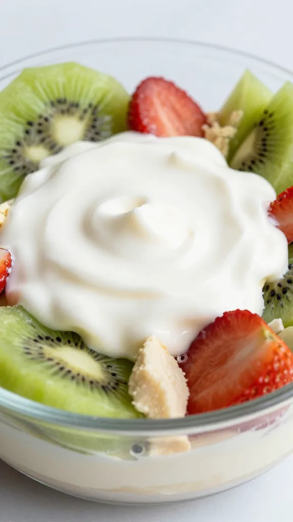 Coconut cream Hawaiian cheesecake salad bowl close-up