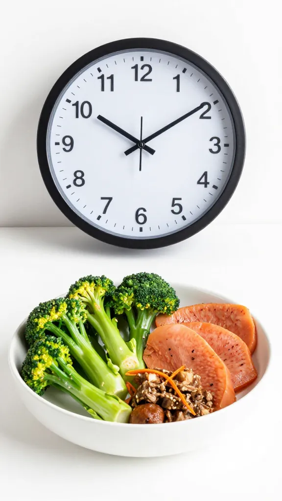 Clock showing morning hour next to heat-friendly meal