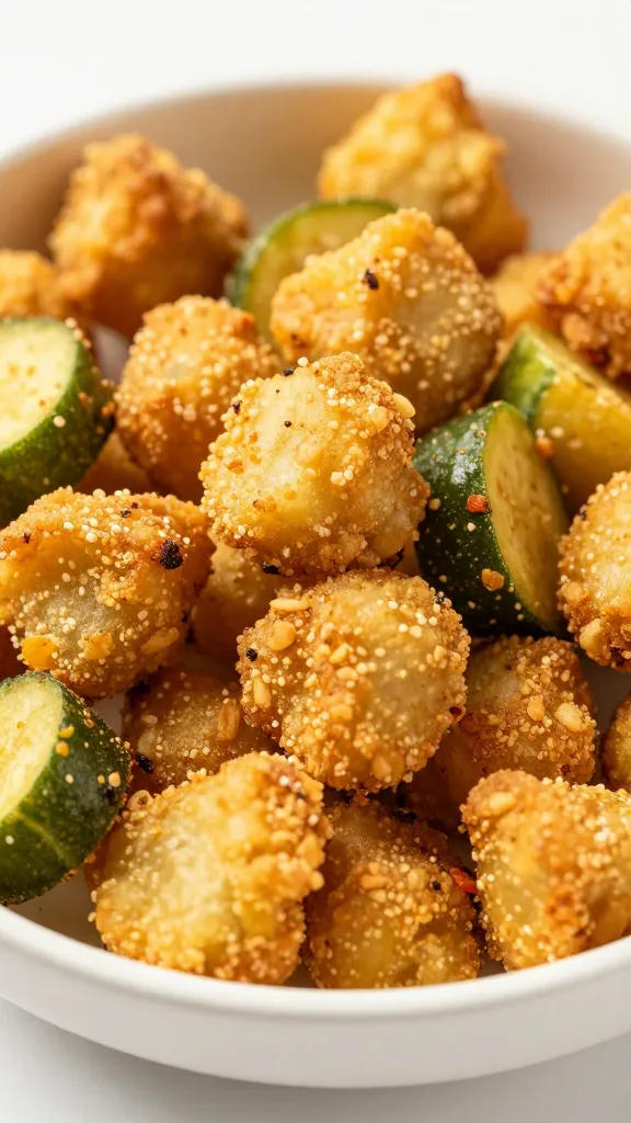 Crunchy air-fried veggie mix in white bowl