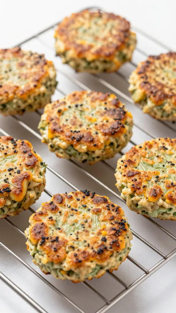Air fryer protein veg patties on a rack