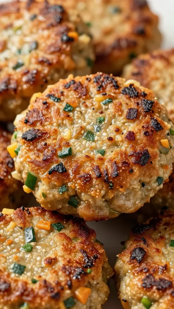 Juicy patties with veggie specks close-up