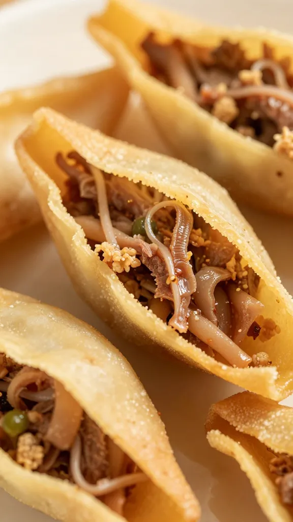 Close-up: crisp pepper skins with lean filling