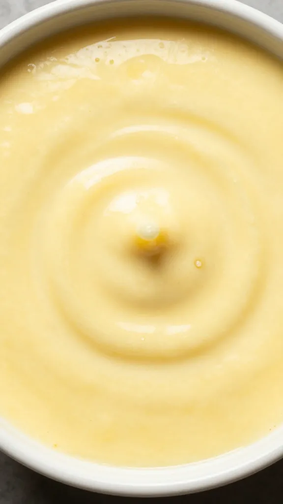 High-contrast shot of zesty lemon-taher sauce drizzle over bowl