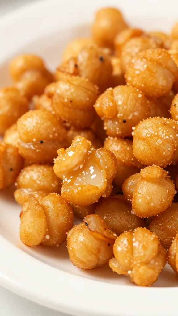Crispy chickpea bites on white plate, macro close-up