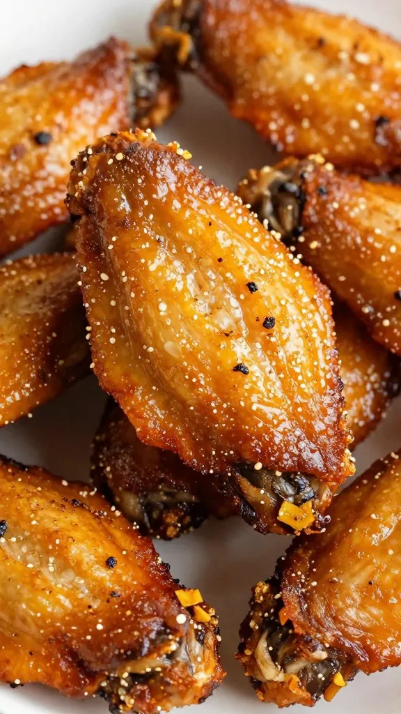 Close-up: crispy glazed wings with dry rub