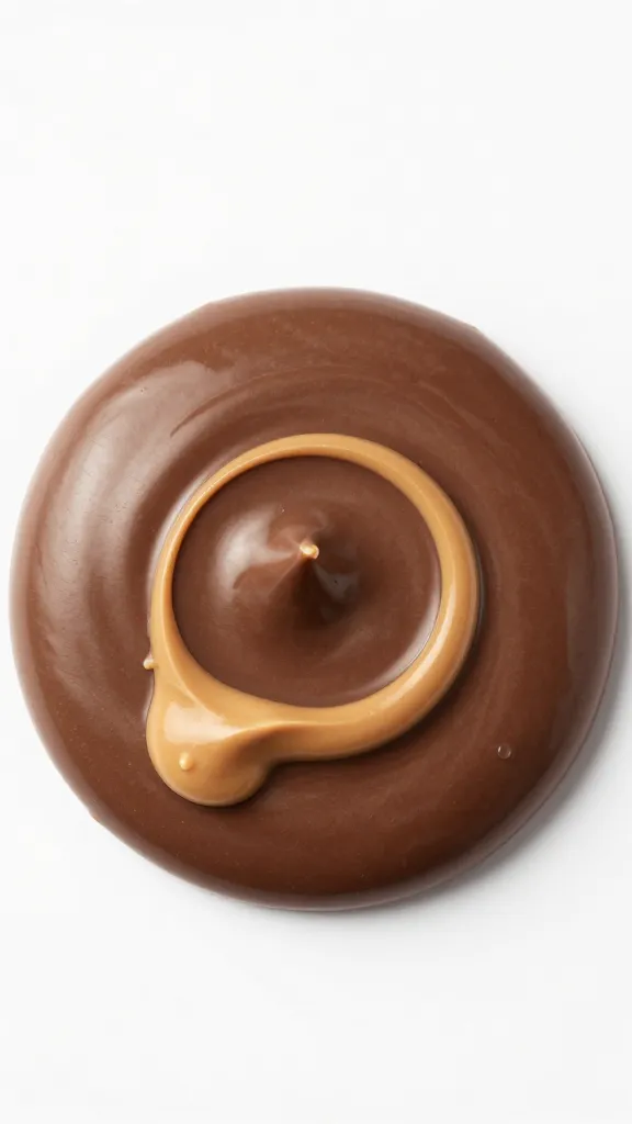 Satin chocolate ganache topping with peanut butter swirl