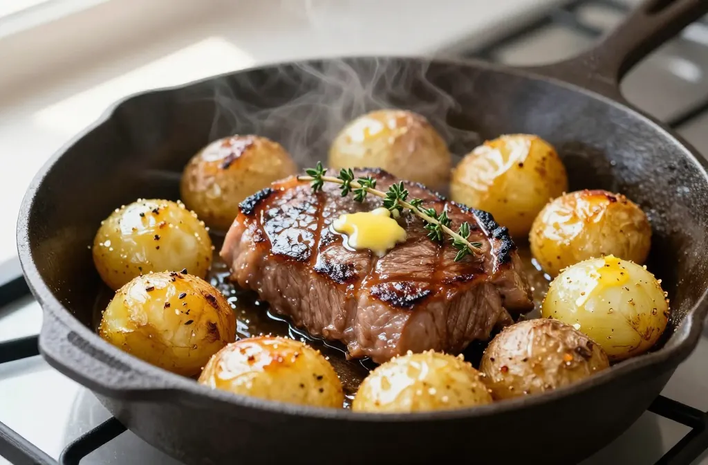 One Pan Garlic Butter Steak and Potatoes (30 Minutes) in 30 Minutes Flat