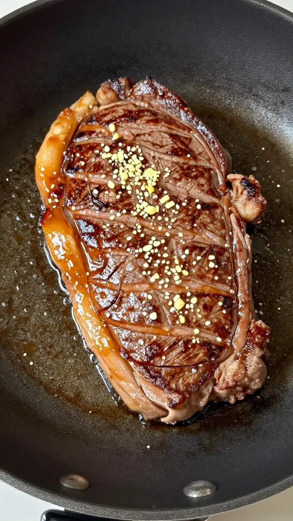 Sizzling garlic butter steak in one-pan skillet