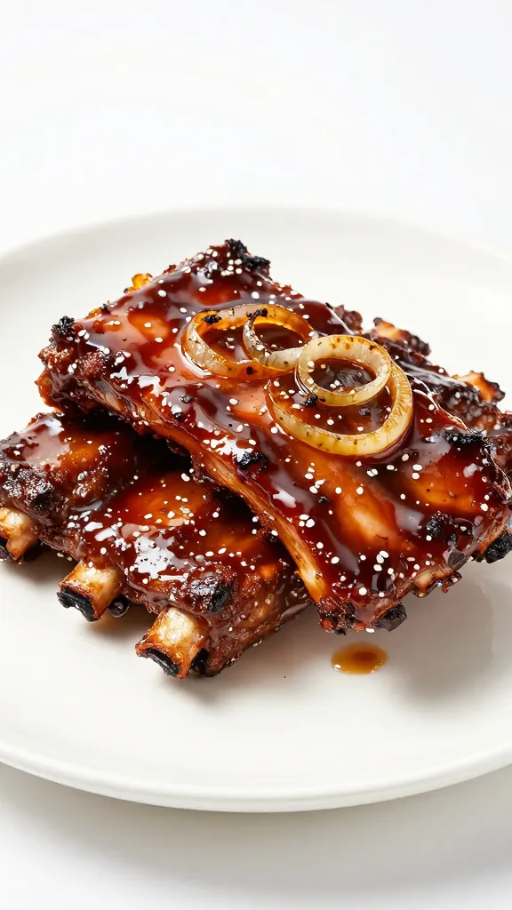 Onion-scented ribs with BBQ glaze, studio shot
