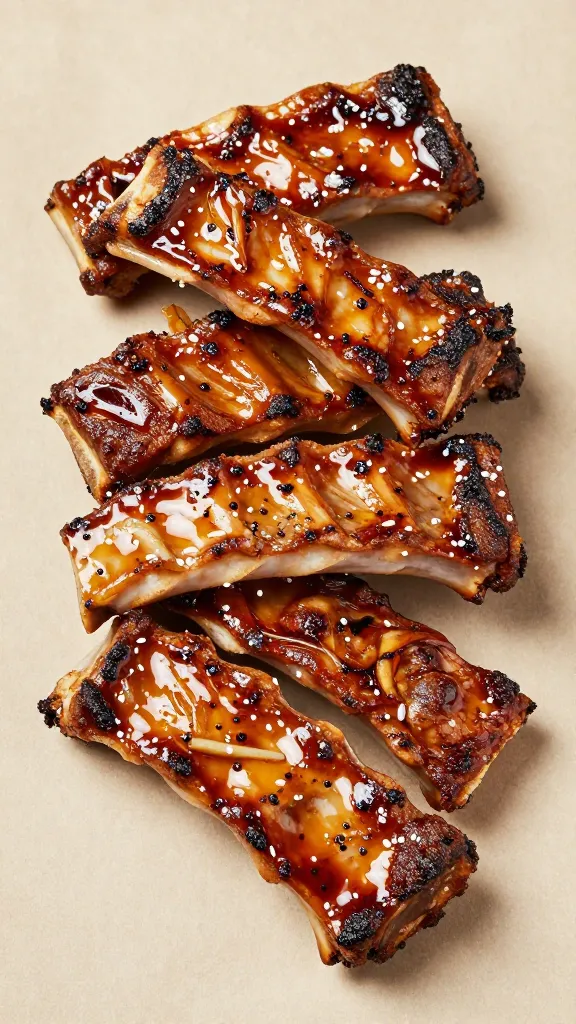 Ribs plated with five-ingredient setup, neutral backdrop