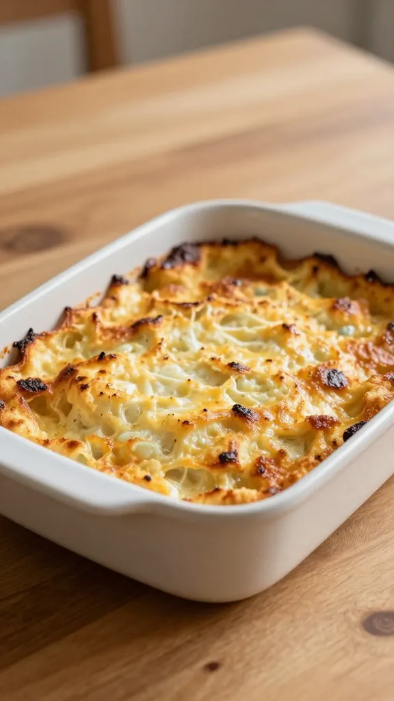 warm kitchen scene, casserole in oven-safe dish on wooden table