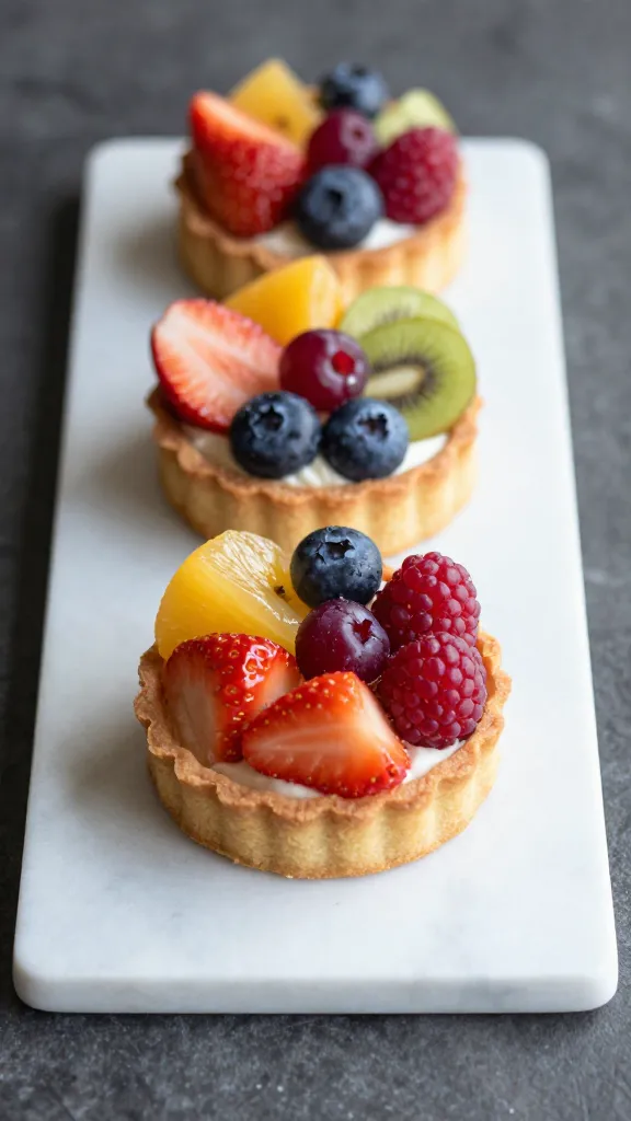 gluten-free fruit tart on marble board