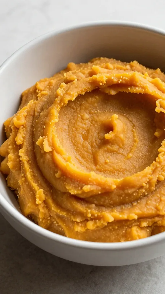 Cozy bowl of sweet potato honey mash, warm lighting