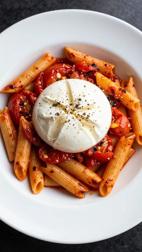 Travel Solo As A Women All Across The Globe!!! Roasted tomato burrata pasta on a white plate
