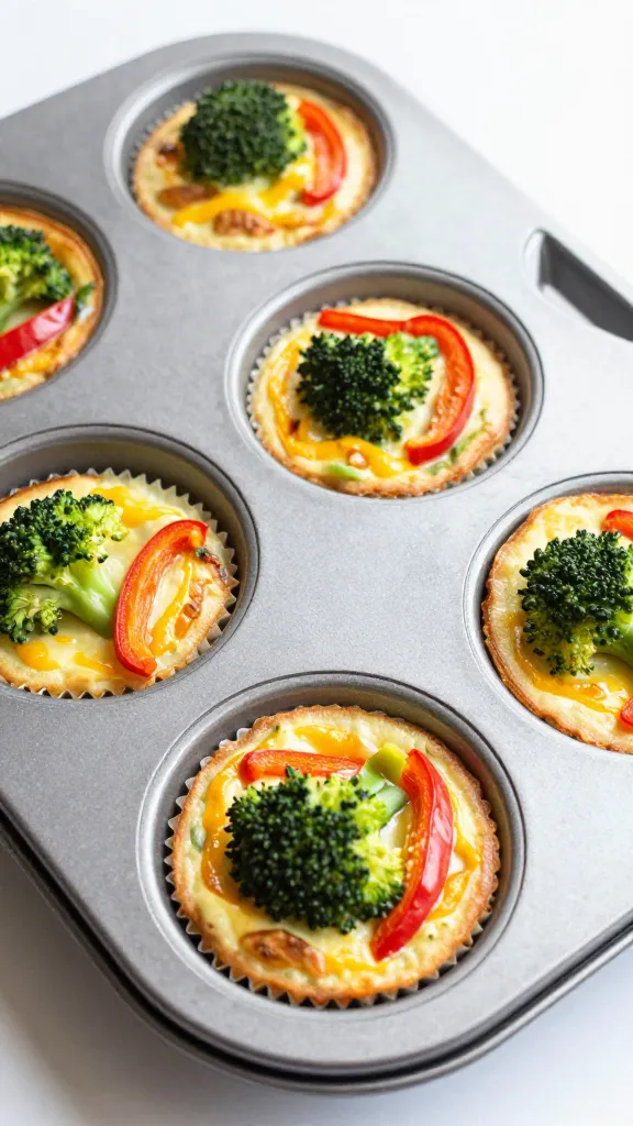 Mini broccoli red pepper frittatas in muffin tin