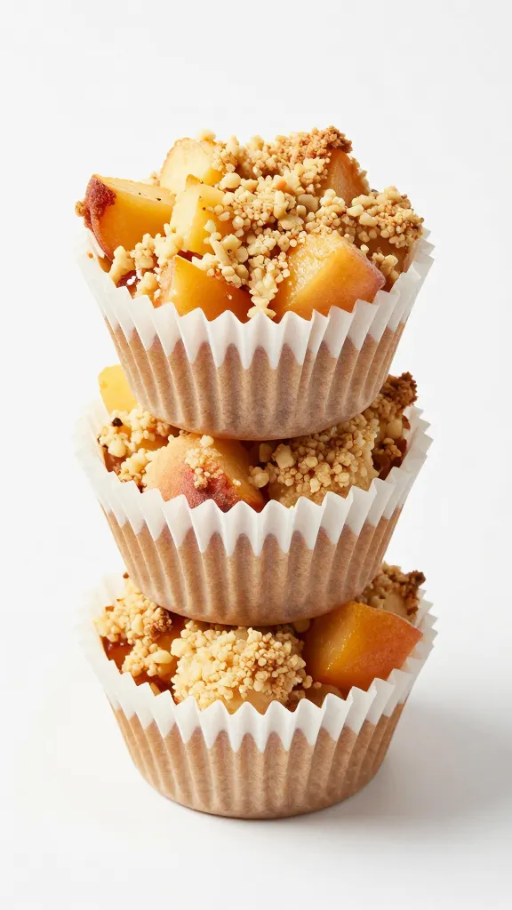 Studio shot: peach crumble cups in parchment liners