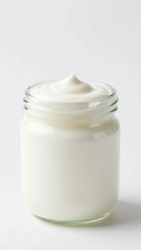 Glass jar studio shot with Greek yogurt backdrop