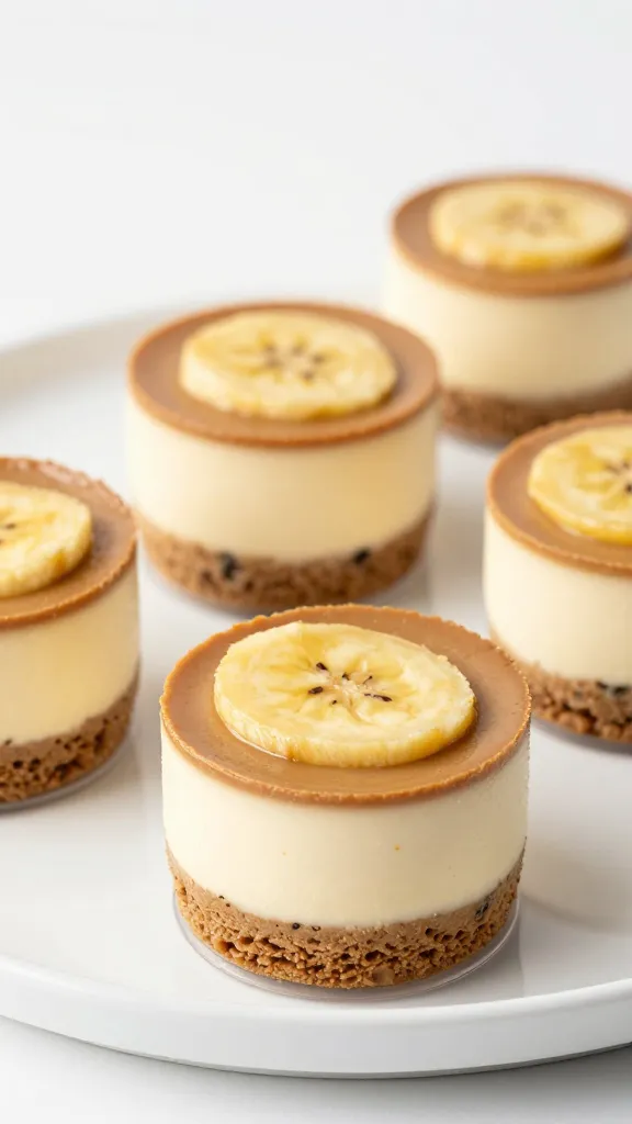 Brown butter banana protein cheesecake cups on white plate