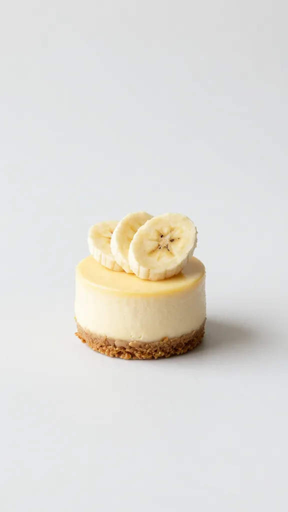 Minimalist shot: single cheesecake cup with banana slice garnish