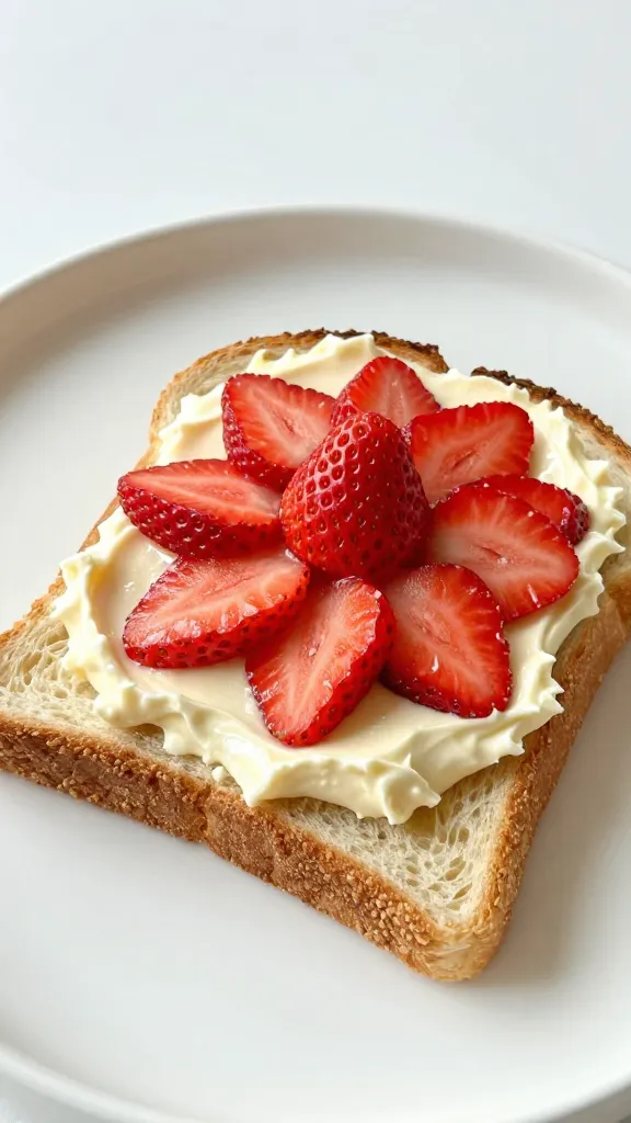 Gluten-free toast with cheesecake spread, strawberry sunburst topping