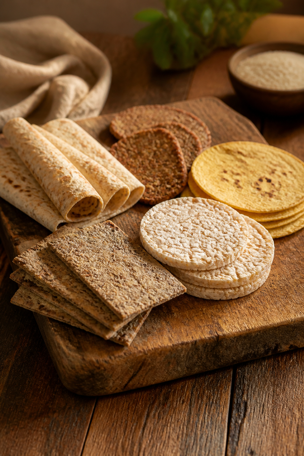 Travel Solo As A Women All Across The Globe!!! Bread alternatives on rustic cutting board, warm lighting
