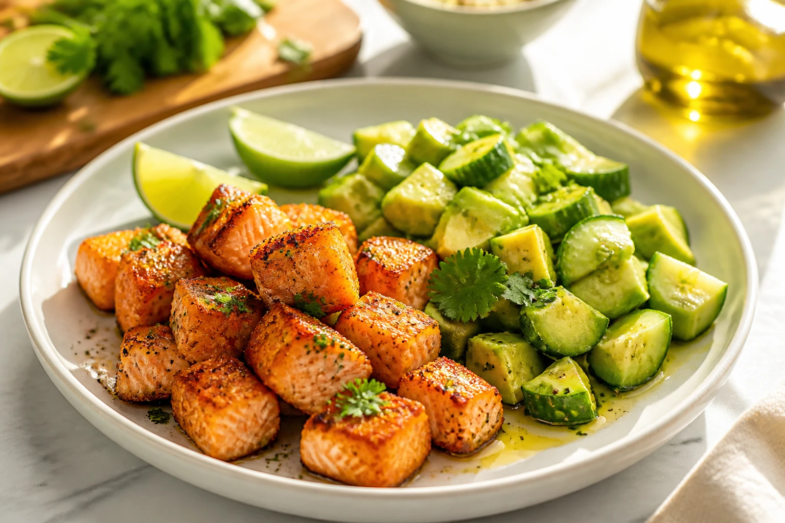 Travel Solo As A Women All Across The Globe!!! Air Fryer Salmon Bites with Cucumber Avocado Salad: Quick Fancy Bites