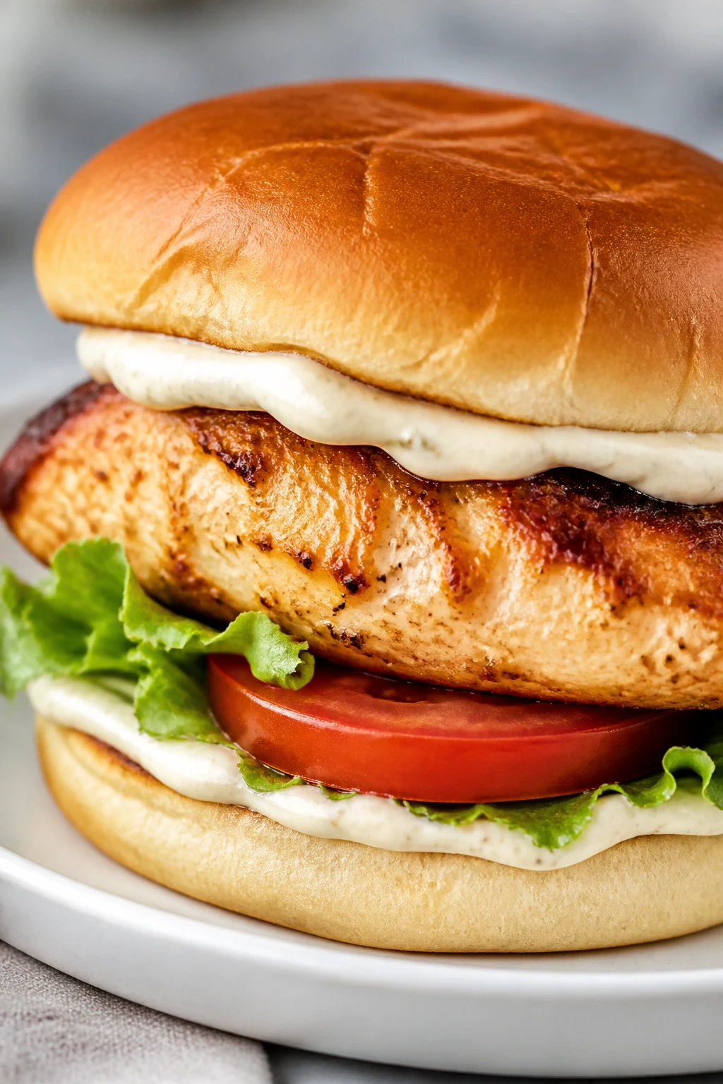High-protein air fryer chicken sandwich close-up plate