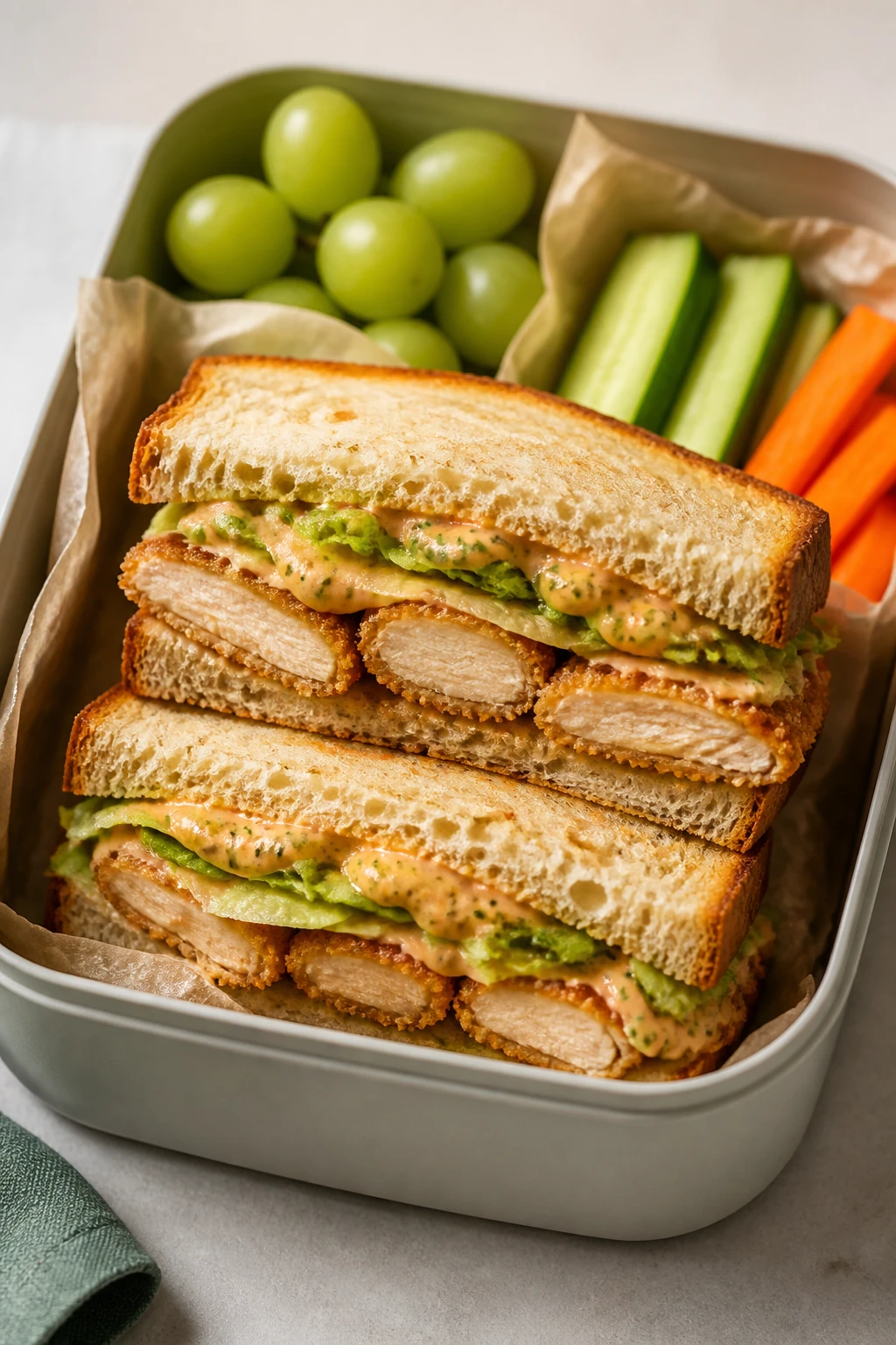 Air fryer packed lunch sandwich with tangy sauce