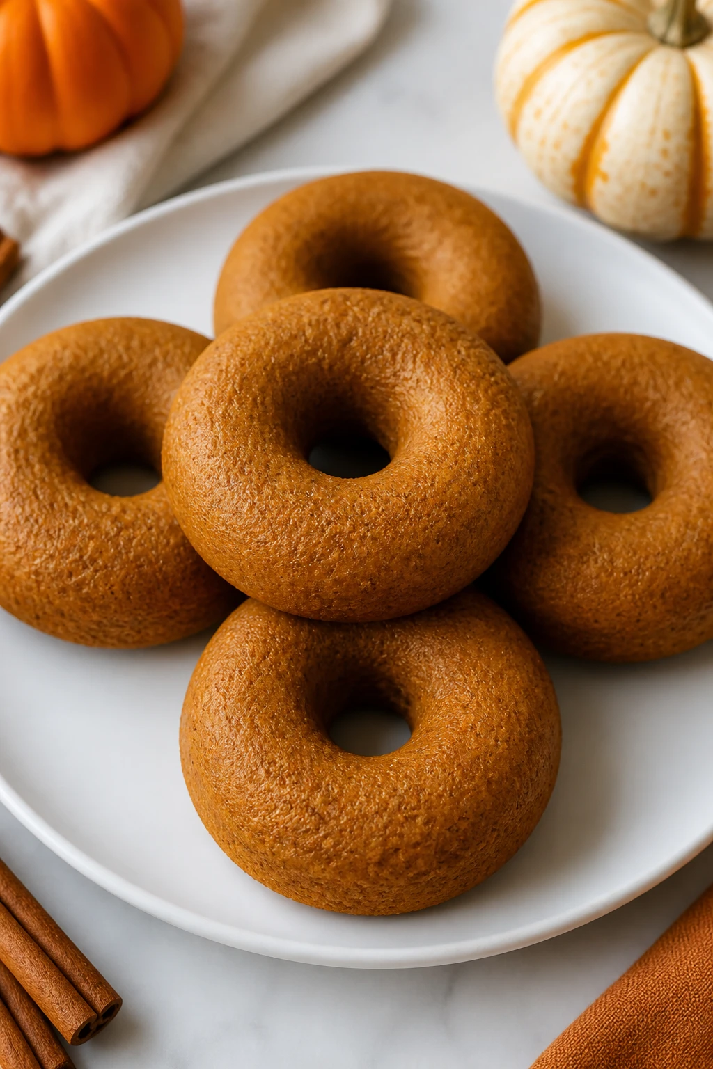 baked pumpkin spice donuts on white plate