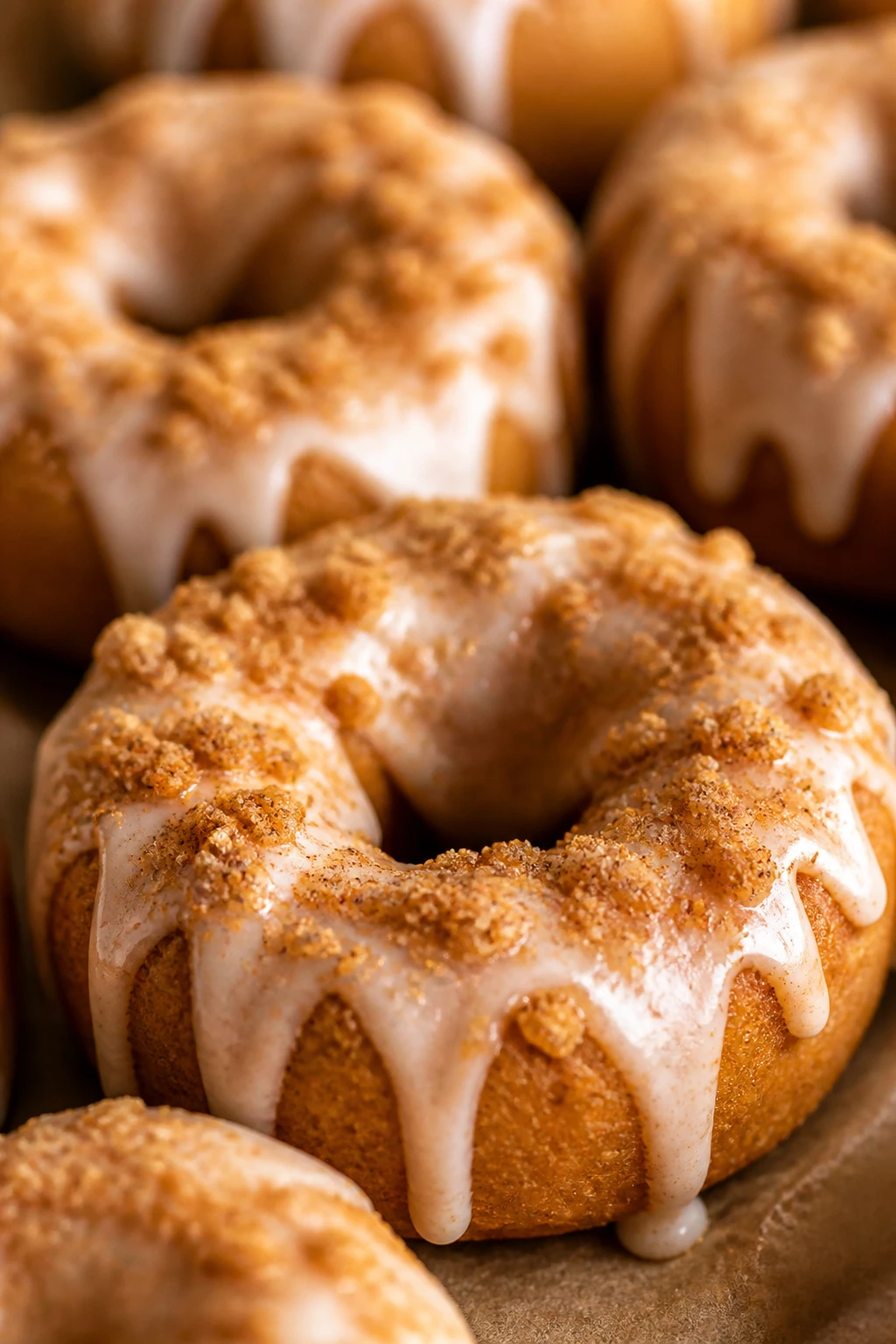 close-up of topped pumpkin spice donuts, shallow depth of field