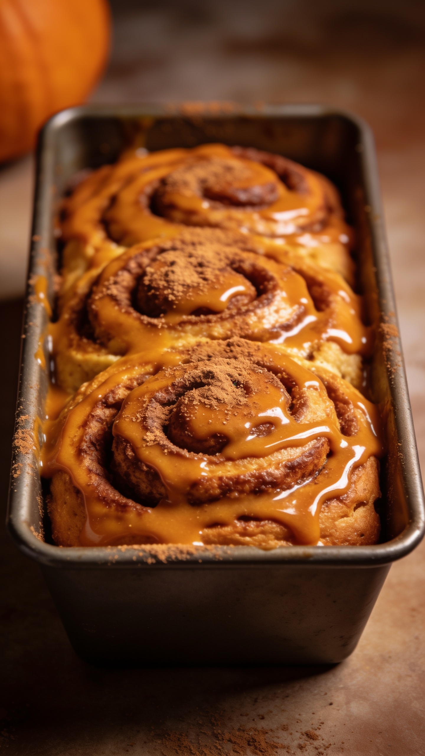 loaf pan of pumpkin cinnamon roll cake